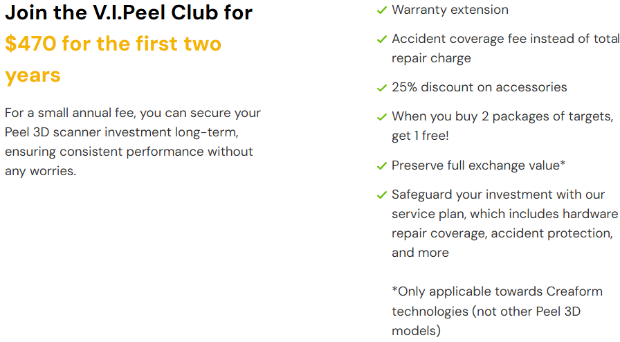 V.I.Peel protection plan benefits and Creaform upgrade eligibility