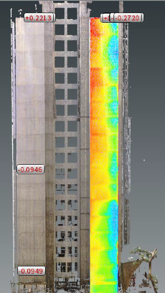 Building scan with a colour-coded surface analysis for construction QA/QC