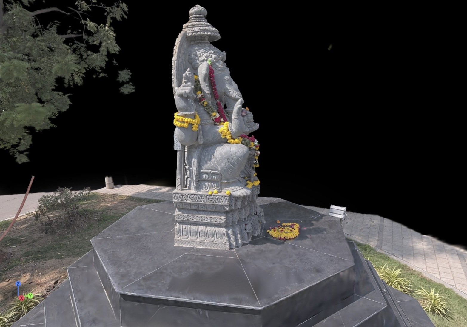Processed Gaussian Splatting view from the statue assignment.